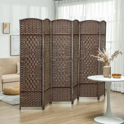 6 Panel Room Divider Hand-Woven Freestanding Partition, Brown - Image 1 of 4