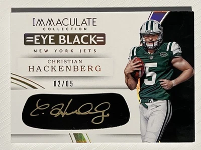 Christian Hackenberg 2016 Panini Immaculate Collection Eye Black Auto Gold 2/5 - Image 1 of 2