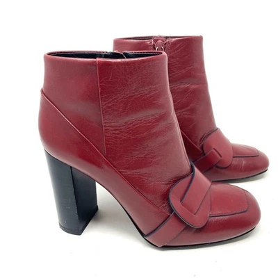 Botines Tory Burch Borgoña Rojo Cuero Tacón Apilado Para Mujer Talla 7, $498 Foto 1 de 4