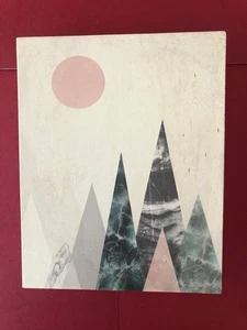 Geometric Triangle Mountain Landscape Print on wood Wall Art  H10" x W8" - Picture 1 of 3