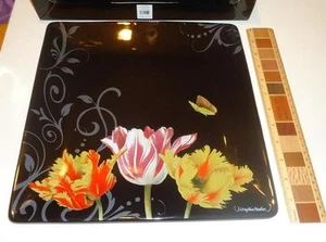 Marjolein Bastin 2008 Nature's Journey Tulip Floral 12" Square Black Platter NIB - Picture 1 of 6