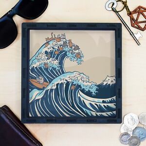 Cats Riding Waves Valet Tray, Storage Catchall Tray for Keys, Watches, Jewelry