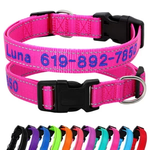 Custom Personalized Dog Collar Embroidered Pet ID Name Number Reflective Nylon - Picture 1 of 29