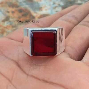 Garnet Gems 925 Sterling Silver Beautiful Square Men's Gift Ring Fathers day - Picture 1 of 4