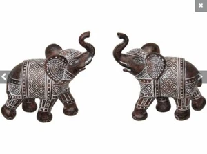 PAIR OF 14CM STANDING ELEPHANT BOHO TRIBAL FINISH - FREE 'N' FAST AUSTRALIA WIDE - Picture 1 of 4