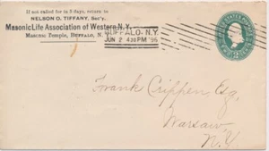 Masonic Life Association Temple Western NY 1896 machine 2c Postal Envelope - Picture 1 of 2