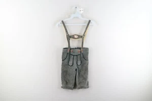 Vintage Youth Suede Leather Distressed Lederhosen Overalls Bibs Gray No Size - Picture 1 of 11