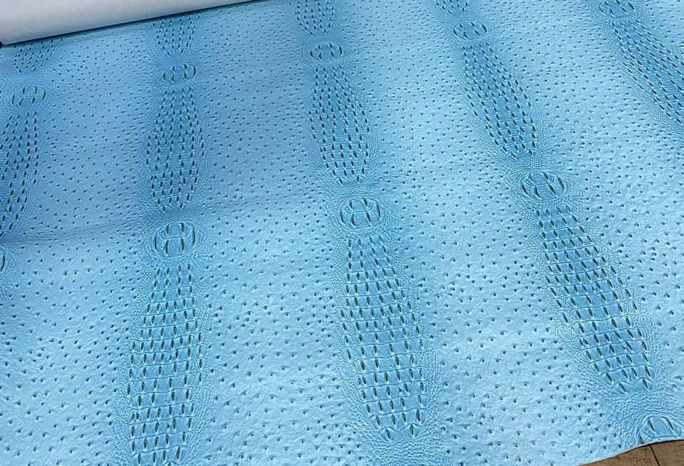 Blue Ostrich/Gator Upholstery Crafting Outdoor Vinyl Fabric By The Yard - Image 1 of 1