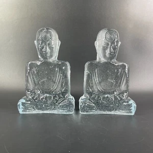 Heavy UV Reactive Art Glass Last Airbender Praying Buddha Bookends Susan Gott? - Picture 1 of 13