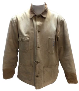 Mens 44 Vintage Carhartt Chore Coat C01 Blanket Lined Brown Jacket USA Made WORN - Picture 1 of 18