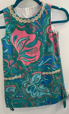 Платье цельнокроеное для девочки Lilly Pulitzer размер 7 золотистая кружевная отделка. - Изображение 1 из 4