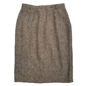 French Vintage Academia Brown Wool Blend Straight Midi Skirt Women's Size 12 - Picture 1 of 10