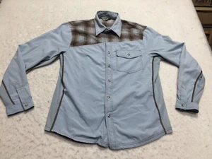 Club Ride Snap Shirt Mens M Blue Brown Plaid Long Sleeve Pockets Collared - Picture 1 of 14