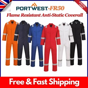 Portwest Flame Resistant Anti-Static Coverall 350g Welding Work Wear Safety FR50 - Picture 1 of 15