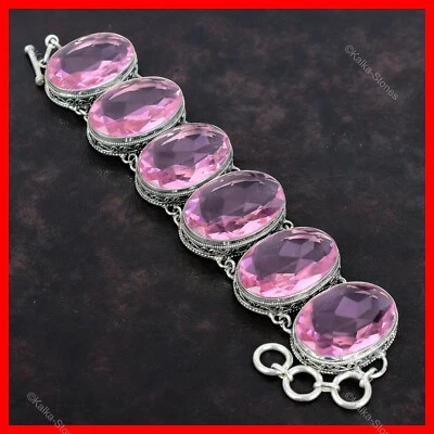 Pulsera de compromiso vintage de plata esterlina kuncita rosa natural joyería Foto 1 de 4