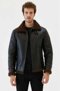Mens Aviator RAF B3 Pilot Flying Bomber Real Shearling Sheepskin Leather Jacket - Picture 1 of 6