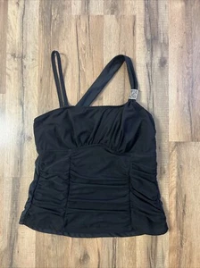 Catalina Swim Suit Top Tankini Size M 8 Black Ruched No Pads - Picture 1 of 11