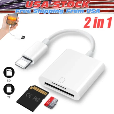 TF/SD Card Adapter Camera Reader for iPad iPhone6 6S 7 8 Plus 13 14 Pro X Xs Max - Image 1 of 4