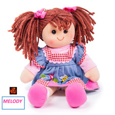 Ragdoll Melody Soft Plush Toy Doll with Denim Smock Dress 34cm tall