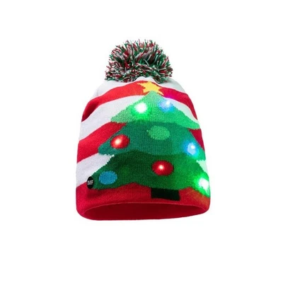 MB MÜLLER LED Mütze Rot Weiße Tanne Weihnachtsmütze Weihnachten Bommel Beanie Strickmütze