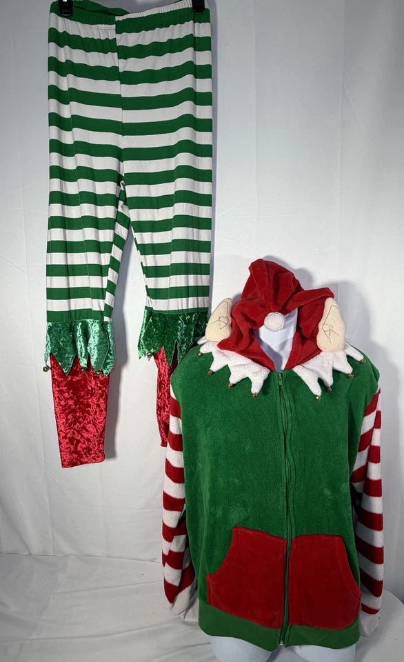 Conjunto de Disfraz de Papá Noel de Navidad Pijama Capucha Chaqueta Top Pantalones Campanas Adulto 2X Foto 1 de 4