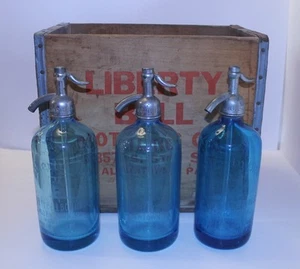 Liberty Bell, Allentown, PA Glass Seltzer Bottles And Crate. 3 Bottles. - Picture 1 of 7