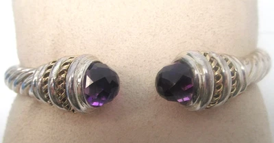 Lorenzo Sterling Silver and 18k Yellow Gold Amethyst Hinged Bangle Cuff Bracelet - Image 1 of 4