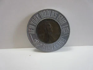 Vintage 1939 New York Weltausstellung Storchenclub ummantelte Münze Cent Medaille Lincoln Penny - Bild 1 von 7