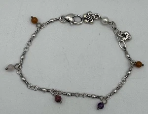 Brighton Figaro Silver Tone Natural Stone Bead Floral Anklet Chain 7.5”L - Picture 1 of 1