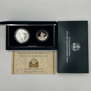 1992 U.S. Mint Columbus Quincentenary 2 Coin Proof Set w/Original Box & Cert. - Picture 1 of 8