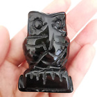 2.0" Natural Black Obsidian Owl Bird Sculpture Statue Crafts Healing Reiki Pocke