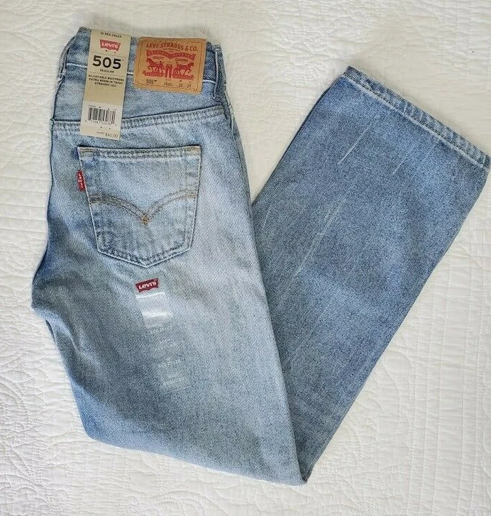 Levis 505 Regular Straight Leg Jeans Boys Size 10 25x25 Adjustable Waist
