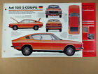 1971 Audi 100 S Couppe specyfikacje zdjęcia 1998 arkusz informacyjny