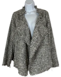 Jessica London Fringed Black & White Boucle Tweed Cropped Blazer Size 14 - Picture 1 of 5