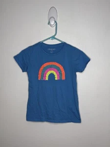 Crewcuts Neon Rainbow Top Girls Size Large 1”-11 Blue Short Sleeve Sequin Shirt - Picture 1 of 3