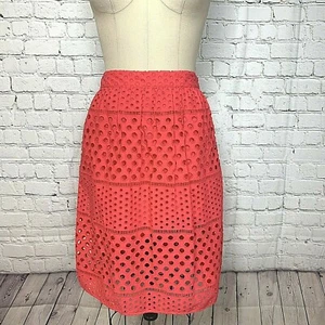 LOFT Womens Skirt Coral Red Eyelet A-line Knee Length Casual Cotton NWT Size 4 - Picture 1 of 8