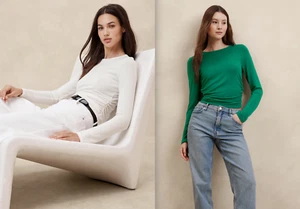 NWT Banana Republic $55 SOFT LUXE SHIRRED-WAIST TOP, Emerald/Snow Day, S/M/L/XL - Picture 1 of 4