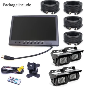 9" Quad Split Monitor Rear View Backup Camera Parking 20m 4Pin For Rv Truck Bus - Picture 1 of 12