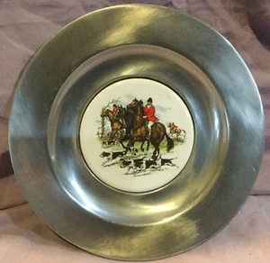Plato colgante de pared de baldosas de cerámica y peltre de caza Fox Hunt #2 - Imagen 1 de 4