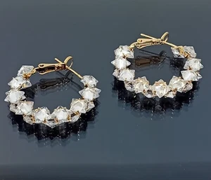 18K Gold Filled Stunning Italian Simulated Moissanite 18ct GF Hoop Earrings 30mm - Picture 1 of 9