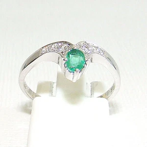 Ring Weißgold 585er 0,12 ct Brillant 0,24 ct Smaragd 14 kt Diamant Edelstein - Bild 1 von 4