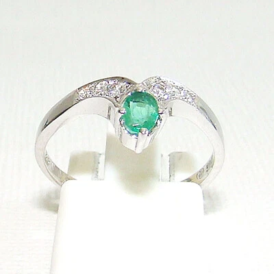 Ring Weißgold 585er 0,12 ct Brillant 0,24 ct Smaragd 14 kt Diamant Edelstein - Bild 1 von 4