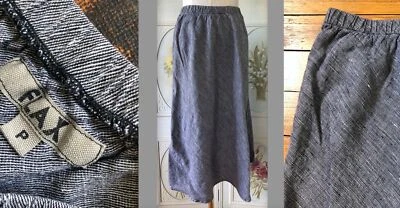 VTG FLAX JEANNE ENGLEHART 100% LINEN SKIRT SALT PEPPER MIDNIGHT BLUE ECRU P EUC - Image 1 of 4