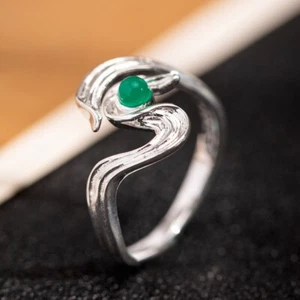 N04 Ring Welle mit grünem Chalzedon Sterling Silber 925 größenverstellbar - Bild 1 von 7