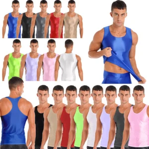 Men Glossy Tank Tops Sleeveless T-Shirt Swim Gym Fitness Workout Vest Sportswear - Picture 1 of 145