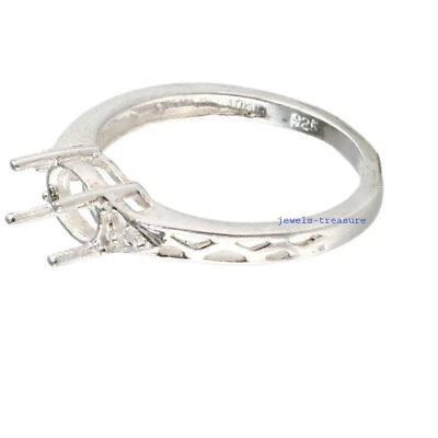 Semi Mount Ring Stone Setting Size 7 X 5 MM Oval Shape 925 Sterling Silver Ring  - Image 1 of 3