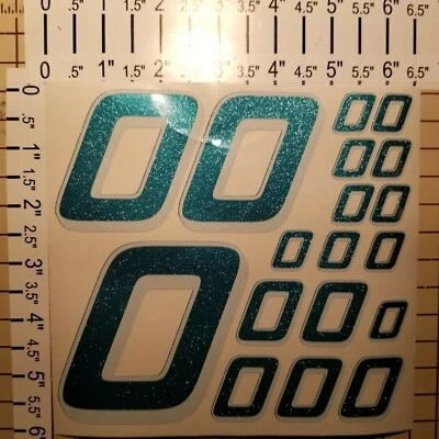ULTRA Metallic Teal w/White #0's Racing Numbers Vinyl Decal Sheet 1/10-1/12 r/c  - Image 1 of 4