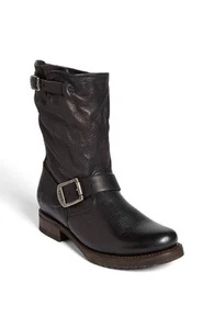NEW $298+ FRYE Sz 6 Veronica Shortie Slouchy Boot BLACK Leather Moto Style - Picture 1 of 7