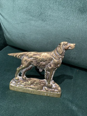 Vintage HANDCRAFTED BRASS DOOR KNOCKER ENGLISH SETTER DOG H 4.5" Cover
