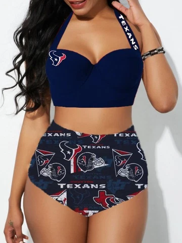 Houston Texans Women's Bikini Set 2 Piece Beach Halter High Waist Swimwear Gift Cover